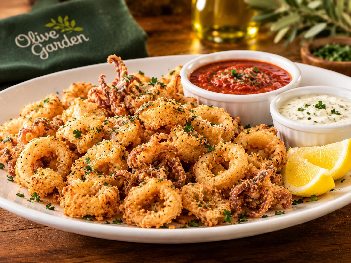 Golden fried calamari with marinara dipping sauce