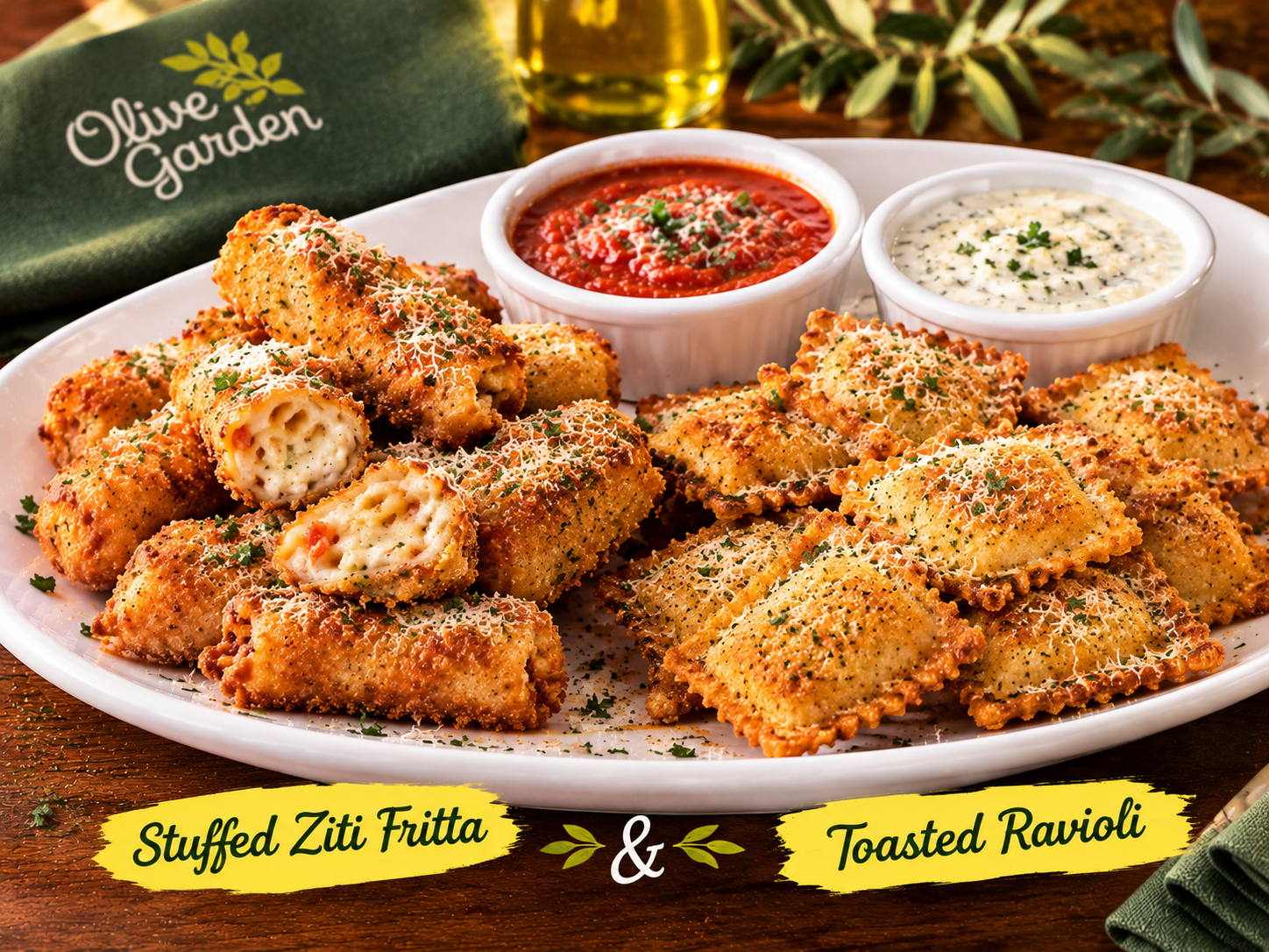 Crispy stuffed ziti fritta with marinara dipping sauce