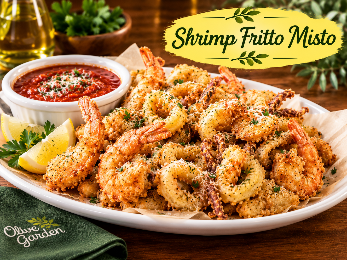 Fried shrimp and vegetables on a plate